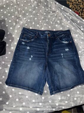 Women's Dark Blue Distressed Jean Shorts